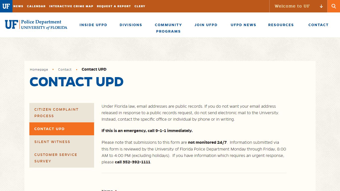Contact UPD - UF Police Department UF Police Department